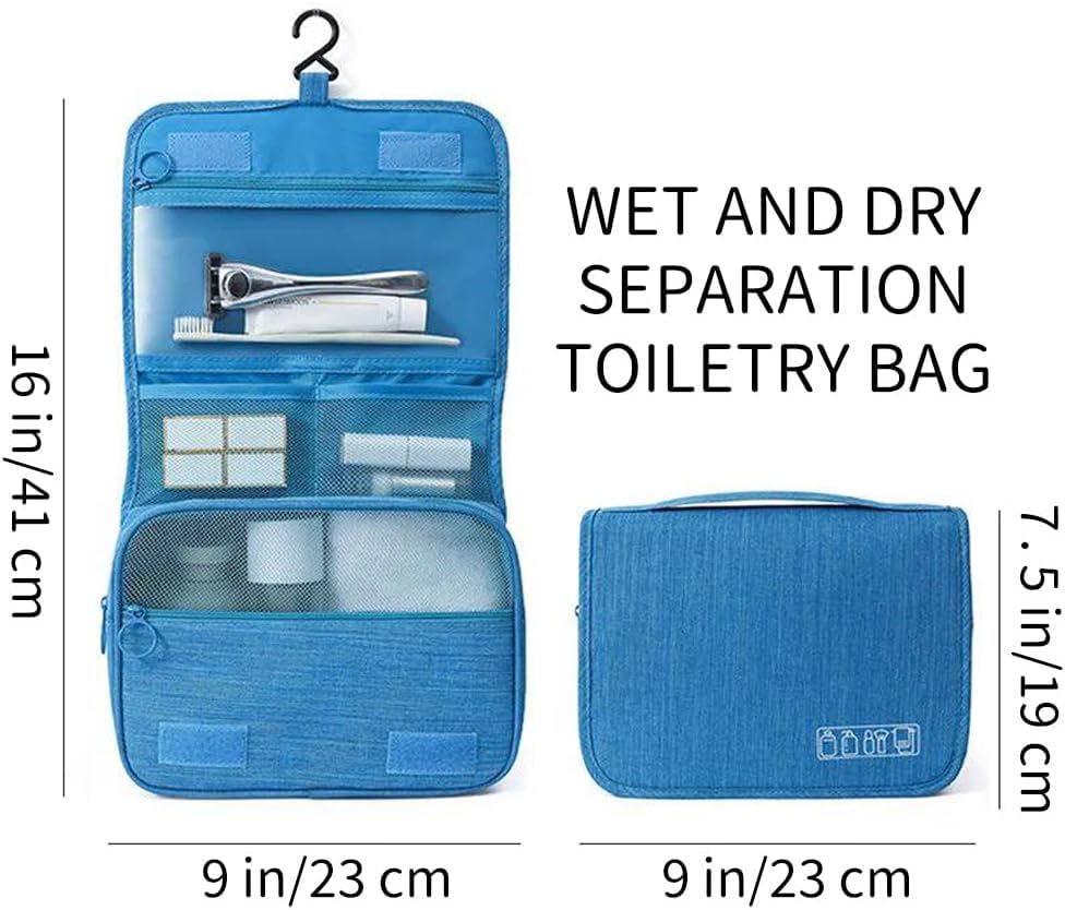 Sechunk Toiletry Bag Water-Resistant Makeup Cosmetic Bag Travel Organizer for Accessories Travel Bag with Hanging Hook - color: Blue