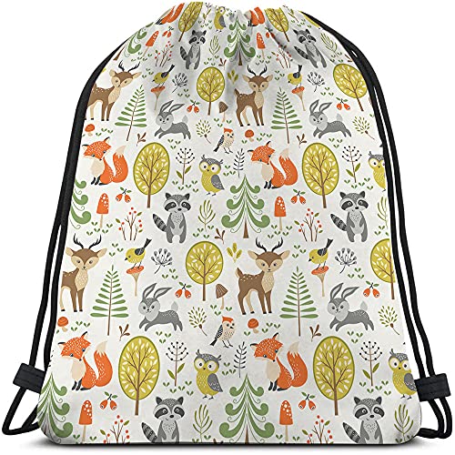 Cute Woodland Animals Drawstring Backpack Bag - 14x16.9 Inch, Multicolor, Waterproof, Polyester, Adjustable, Multifunctional for Men Women - color: Multi-a54