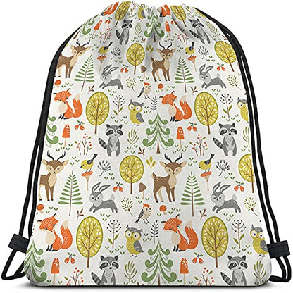 Cute Woodland Animals Drawstring Backpack Bag - 14x16.9 Inch, Multicolor, Waterproof, Polyester, Adjustable, Multifunctional for Men Women - color: Multi-a54