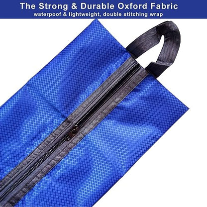 Washable Shoe Bags for Travel, 4 Pack Blue, Nylon and Oxford Fabric, Zipper Closure