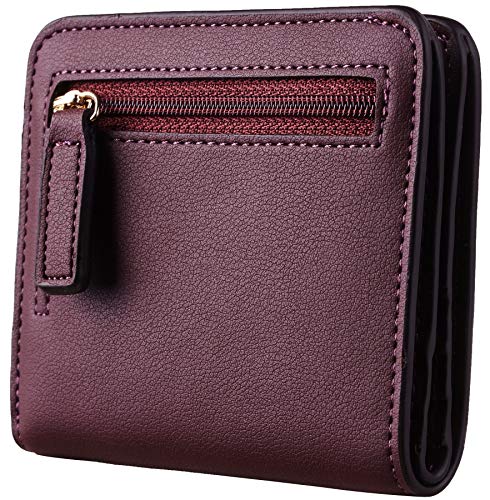 Toughergun Women’s Small Slim Leather Wallet with RFID Protection, Compact Bifold Mini Purse with Clear ID Window - color: 12 ReNapa Red Wine