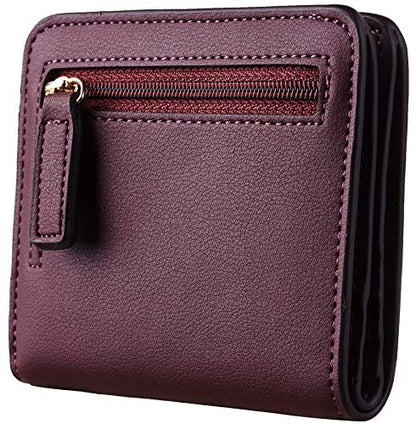 Toughergun Women’s Small Slim Leather Wallet with RFID Protection, Compact Bifold Mini Purse with Clear ID Window - color: 12 ReNapa Red Wine