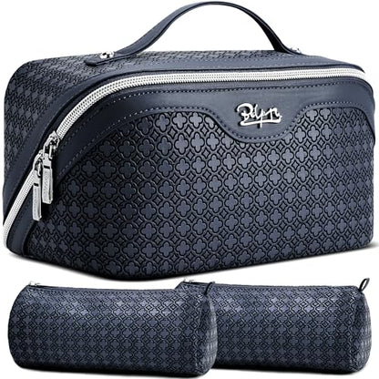 BOYATU Travel Makeup Bag for Women: Four Leaf Clover 3 Pcs Set Cosmetic Bag - color: M-07Blue
