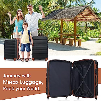 Merax Hardshell Luggage Set,3 Piece Expandable Luggage Set,Black | Carry-On Luggage Included, Lightweight Travel Luggage Set with Spinner Wheels and TSA Lock.20" 24"+bag - color: Black and Brown, size: 3 Piece(20/24/DB)