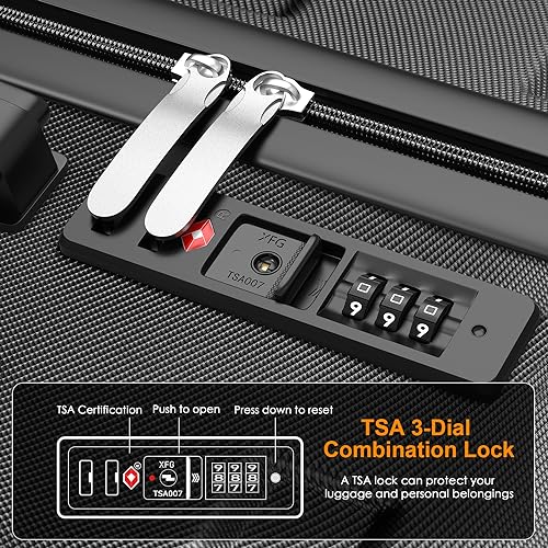 Luggage Sets Hardside Lightweight Suitcase with Spinner Wheels TSA Lock, 3-Piece Set (20/24/28) - color: Black