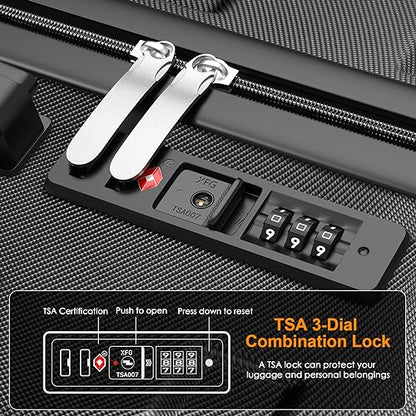 Luggage Sets Hardside Lightweight Suitcase with Spinner Wheels TSA Lock, 3-Piece Set (20/24/28) - color: Black