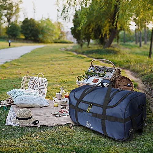 REDCAMP 85L/120L/140L Foldable Duffle Bag with Wheels, Large Travel Duffel Bag - color: 120L Navy (Large)