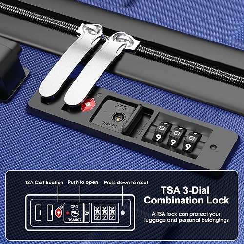 Luggage Sets Hardside Lightweight Suitcase with Spinner Wheels TSA Lock, 3-Piece Set (20/24/28) - color: NavyBlue