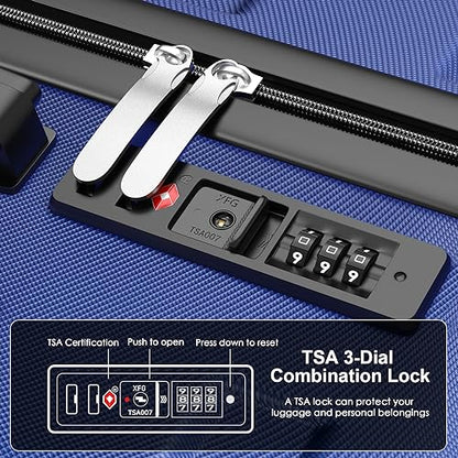 Luggage Sets Hardside Lightweight Suitcase with Spinner Wheels TSA Lock, 3-Piece Set (20/24/28) - color: NavyBlue
