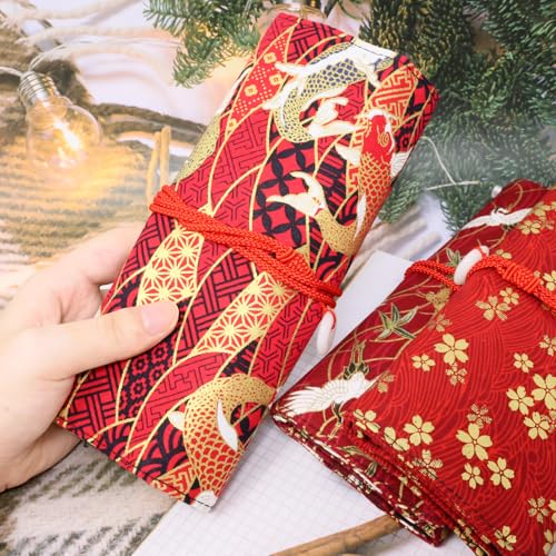 Honbay Japanese Style Red Koi Makeup Brush Rolling Case Makeup Brush Bag Pouch Holder Travel Portable Cosmetics Brushes Organizer Bag with 13 Slots