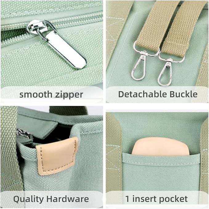 Small Tote Bag with Zipper, Canvas Multi-Pocket Crossbody Bag Shoulder Bag Satchel Hobo Bag - color: Pink, size: Small