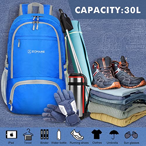 ZOMAKE Lightweight Packable Backpack 30L, Foldable Travel Hiking Daypack - color: Dark Blue, size: 30L