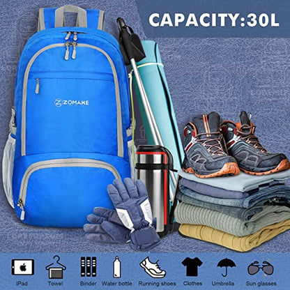 ZOMAKE Lightweight Packable Backpack 30L, Foldable Travel Hiking Daypack - color: Dark Blue, size: 30L