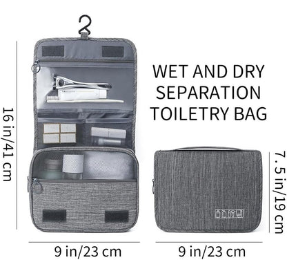 Sechunk Toiletry Bag Water-Resistant Makeup Cosmetic Bag Travel Organizer for Accessories Travel Bag with Hanging Hook - color: Grey