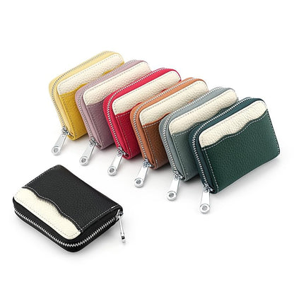 Linno RFID 20 Slots Credit Card Holder Genuine Leather Small Wallet for Women or Men with Zipper - color: New Red
