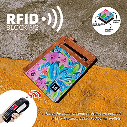 Credit Card Holder Wallet Women RFID Blocking Slim Wallet Front Pocket - color: Flower-E