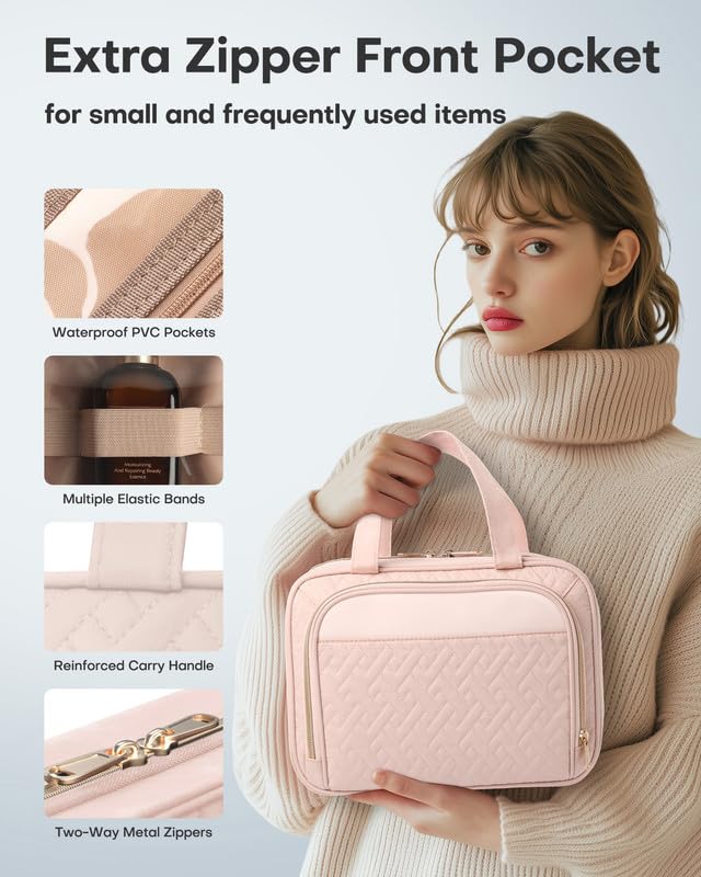 HOTOR Hanging Travel Toiletry Bag Women Men, Pale Pink, Medium - color: Pale Pink, size: Medium