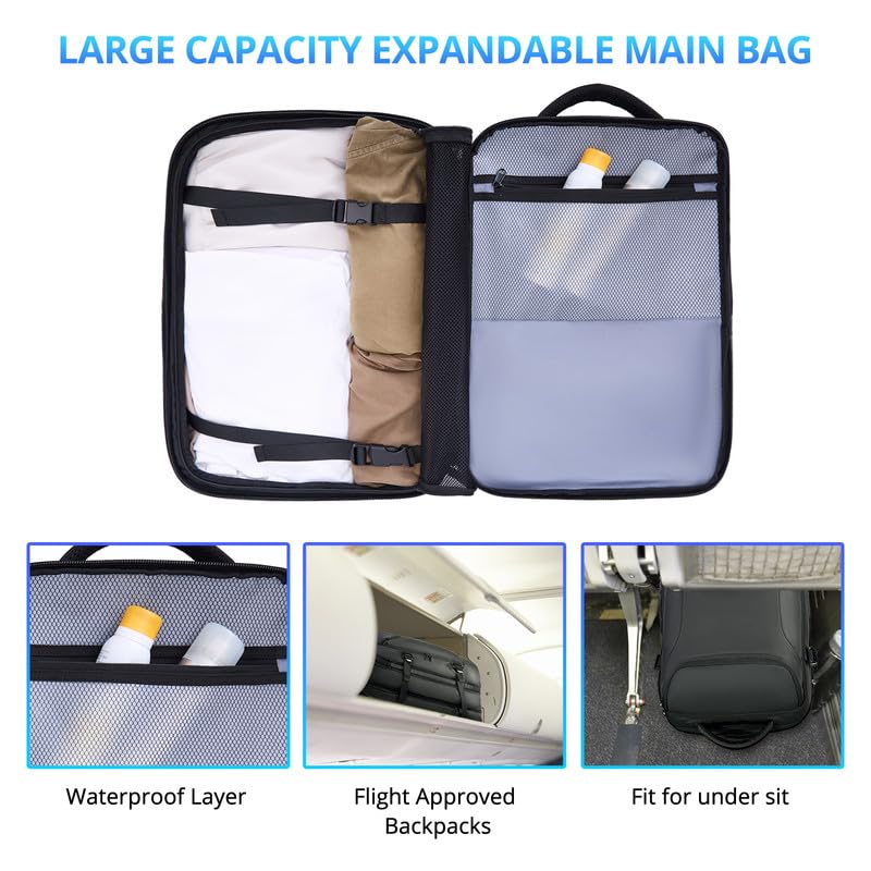 Travel Backpack for Men 50L Expandable Flight Approved Carry on Backpacks - color: Black