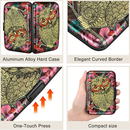 ELFISH RFID Aluminum Wallet Credit Card Protector Case Holder for Men Women - color: Cute Owl