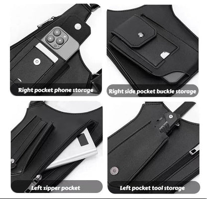 Tactical Double Shoulder Armpit Bag,Anti-Pickpocket Hidden Strap Wallet,Adjustable Leather Armor Crossbody Pack Multi-Pocket (Brown) - color: Brown