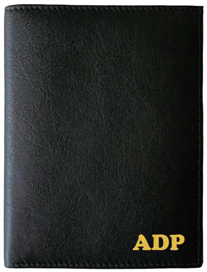Deluxe Personalized Monogrammed Black Leather RFID Passport Wallet - color: Black, style: Deluxe