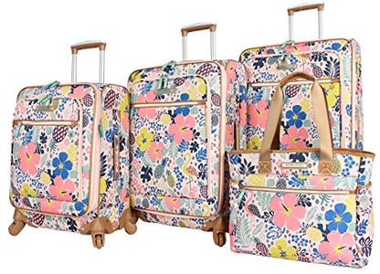 Lily Bloom Luggage Set 4 Piece Suitcase Collection With Spinner Wheels For Woman (Trop Pineapple) - color: Trop Pineapple