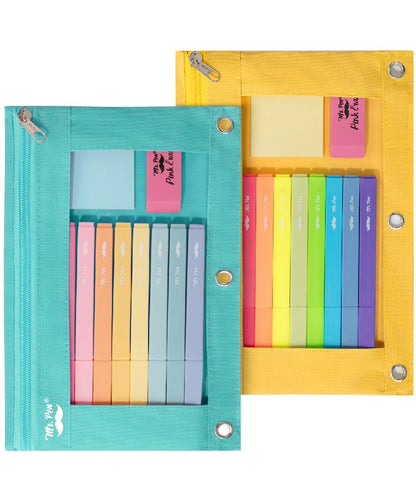 Mr. Pen- Pencil Pouch for 3 Ring Binder, 2 Pack, 10"x6.75", Smooth Zipper - color: Lagoon and Yellow, size: 2 Pack