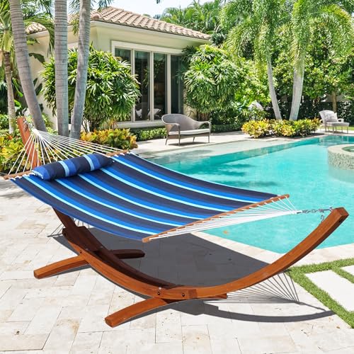 Lazy Daze 12 FT Sunbrella Fabric Hammock, Non-Fading Double Outdoor Hammock - color: Gateway Indigo