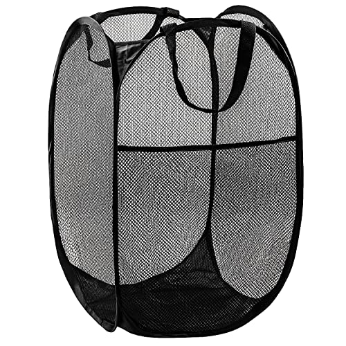 Pop Up Laundry Hamper, 70L Collapsible Mesh Basket with Side Pocket, Black - color: 1 PCS Black