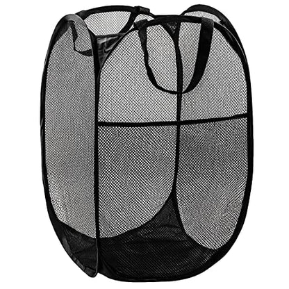 Pop Up Laundry Hamper, 70L Collapsible Mesh Basket with Side Pocket, Black - color: 1 PCS Black