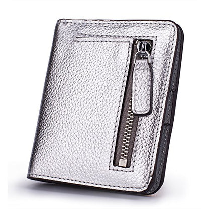 Small Leather Wallet for Women, Ladies Credit Card Holder RFID Blocking Women's Mini Bifold Pocket Purse - color: Silver Rfid Blocking