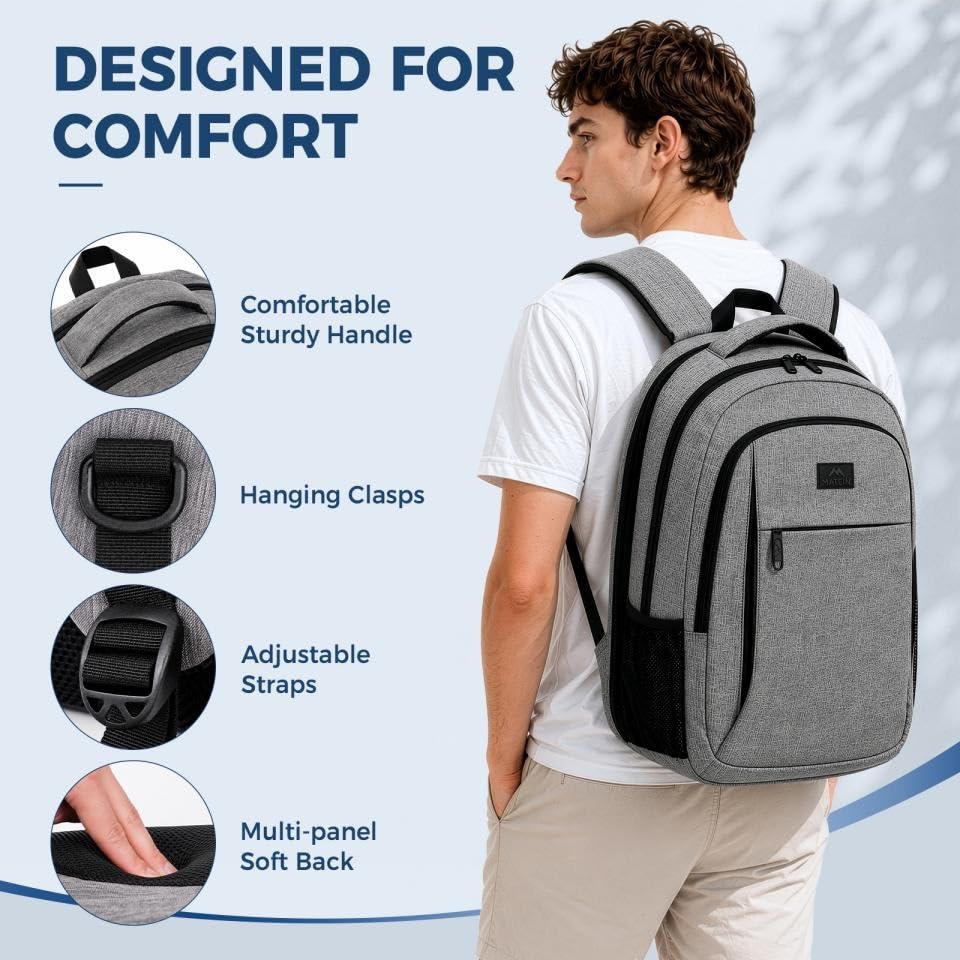 MATEIN Travel Laptop Backpack, 15.6 Inch College School Computer Bag, Grey - color: Austere Grey, size: 15.6 Inch