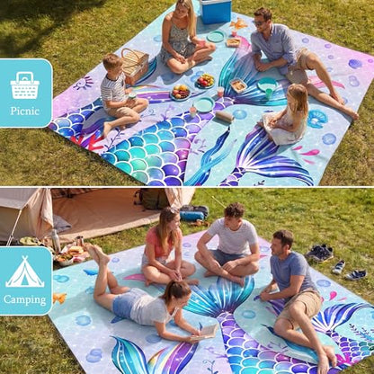 Mermaid Beach Blanket, Large 79" x 83" Sandproof Water-Resistant Beach Mat - color: Mermaid