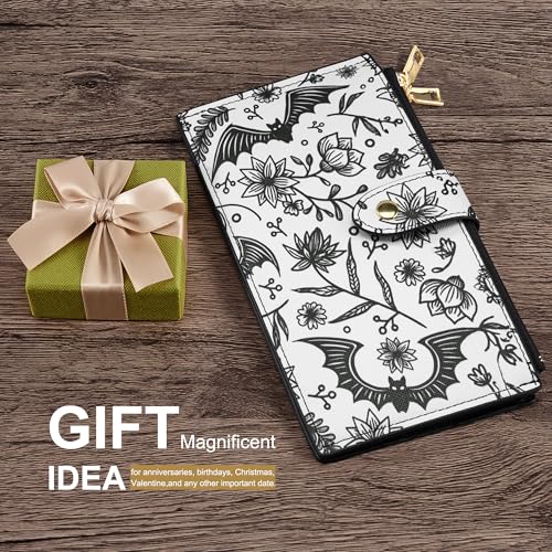 Travelambo RFID Wallet Women Large Size Bifold Multi Card Wallet Case with Zipper Pocke Credit Card Holder for Women - color: Black Bat