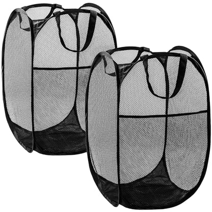 2 Pack Pop Up Laundry Hampers, 70 L Collapsible Foldable Mesh Basket, Black - color: 2 PCS Black