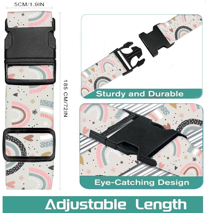 Luggage Straps for Suitcases Travel Belt Accessories, Cute Suitcase Strap, Adjustable Luggage Belt Strap, Heavy Duty with Quick-Release Buckle Luggage Strap Cute Boho Rainbows - color: Cute Boho Rainbows