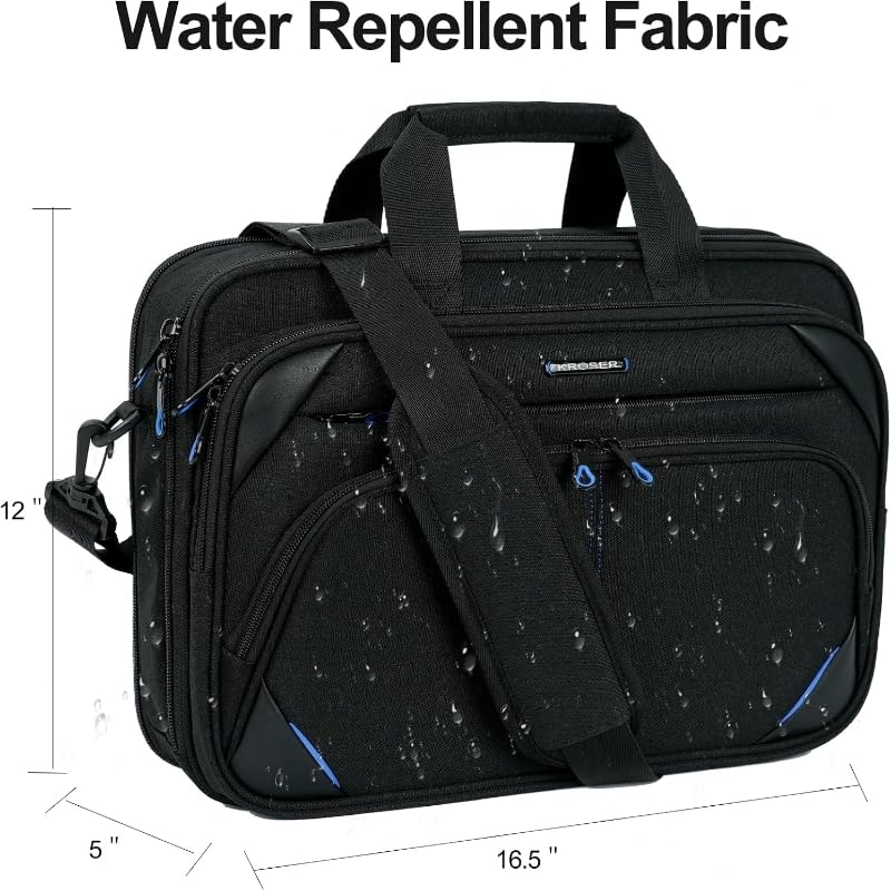 KROSER 15.6 Inch Laptop Briefcase Computer Bag, Messenger Shoulder Bag - color: Black/Blue, size: 15.6 INCH