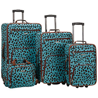 Rockland Fashion Softside 4 Piece Luggage Set, Expandable, (14" Tote/19"/24"/28"), Blue Leopard - color: Blue Leopard, size: 4 Piece (28"/24"/19"/14" Tote)