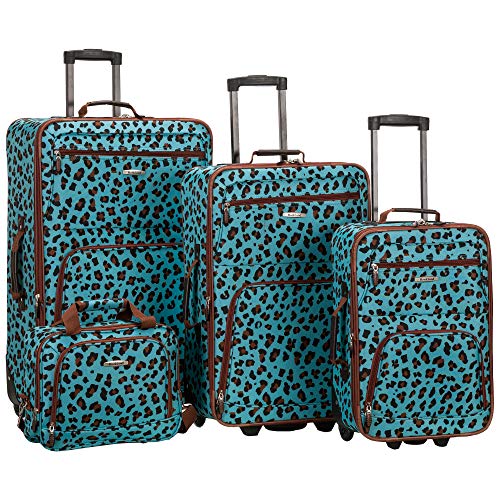 Rockland Fashion Softside 4 Piece Luggage Set, Expandable, (14" Tote/19"/24"/28"), Blue Leopard - color: Blue Leopard, size: 4 Piece (28"/24"/19"/14" Tote)