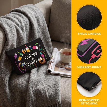 Cable and Charger Storage Bag - Versatile Travel Organizer for Chargers, Cables, Electronic Devices-Black4 - color: Black4