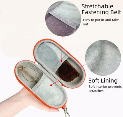 Dual Glasses Case PU Hard Shell Multiple Eyewear Storage Box Shockproof Portable Travel Double Sunglasses Glasses Organizer for Men Women (Orange)