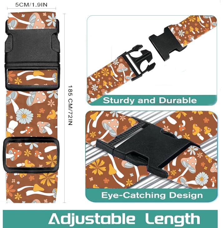 Luggage Straps for Suitcases Travel Belt Accessories, Cute Suitcase Strap, Adjustable Luggage Belt Strap, Heavy Duty with Quick-Release Buckle Luggage Strap Cute Boho Mushrooms - color: Cute Boho Mushrooms