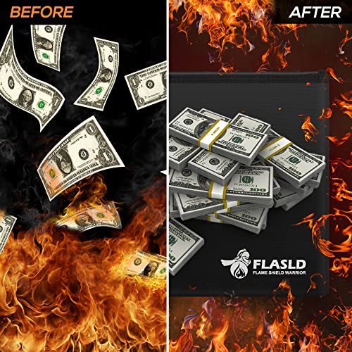 FLASLD Fireproof Document Money Bags, Large Fireproof Wallet Pouch, Safe Bag for Cash, Valuables & Passport, with Silicone Coating & Zipper Closure (Pouch-15x11”) - size: Pouch-15x11”