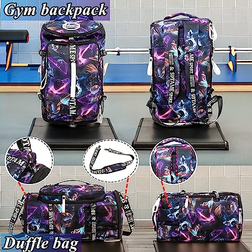 Gym Duffle Bag Backpack,4‑Way Waterproof with Shoe Compartment Travel Laptop - color: Metallic