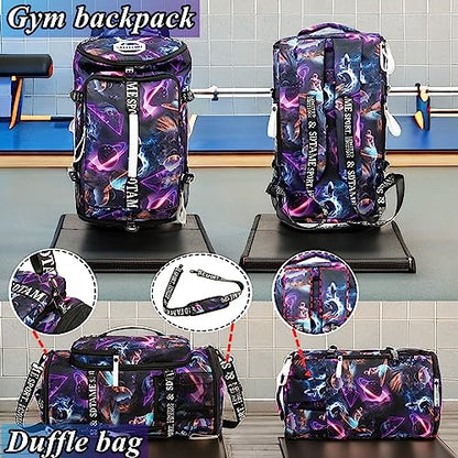 Gym Duffle Bag Backpack,4‑Way Waterproof with Shoe Compartment Travel Laptop - color: Metallic