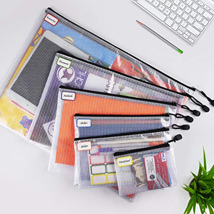 12PCS Mesh Zipper Pouch Bags: Black Clear Zipper Pouches for Classroom - size: Multi-Size (A3, A4, A5, B5, A6, B8) - Black