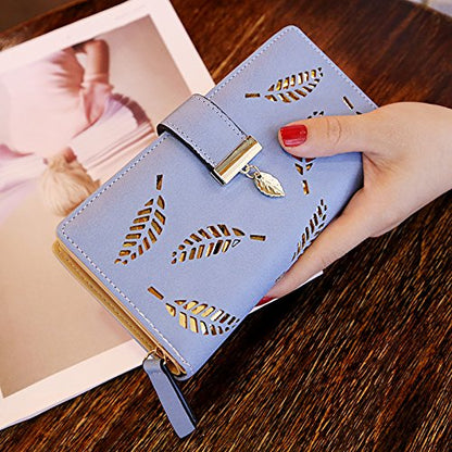 Small Wallet Women RFID Blocking Leather Bifold Wallet Credit Card Holder for Women Ladies Compact Wallet Mini Purse With Zipper Pocket (Blue)