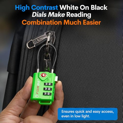 Forge TSA Approved Luggage Locks, Open Alert Cable Lock, Green, 2 Pack - color: Green 2 PK
