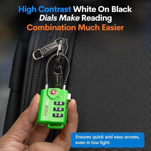 Forge TSA Approved Luggage Locks, Open Alert Cable Lock, Green, 2 Pack - color: Green 2 PK