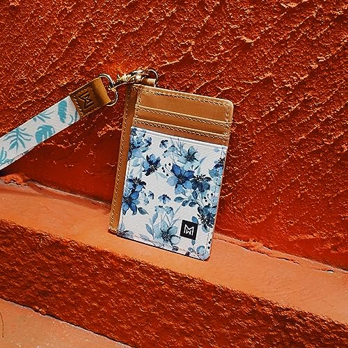 Credit Card Holder Wallet Women RFID Blocking Slim Wallet Front Pocket - color: Blue Flowers